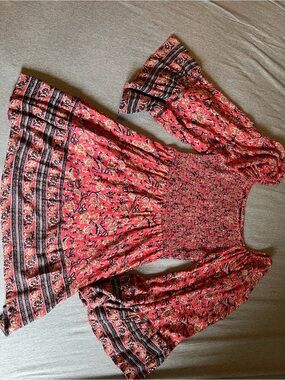 Angie Red and Black Floral Trim Dress